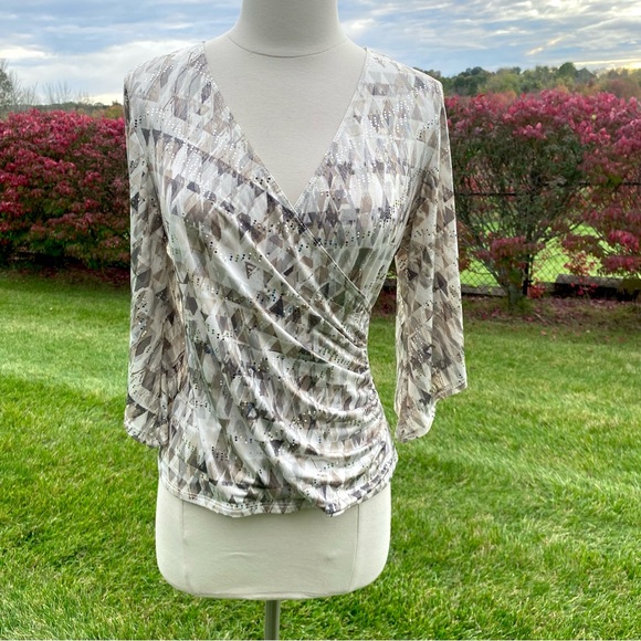 MSK V Neck Foil Knit Faux Wrap top size small - Picture 2 of 16